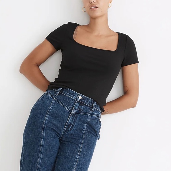 K58 Ribbed Square-Neck Crop Top - Picture 1 of 4